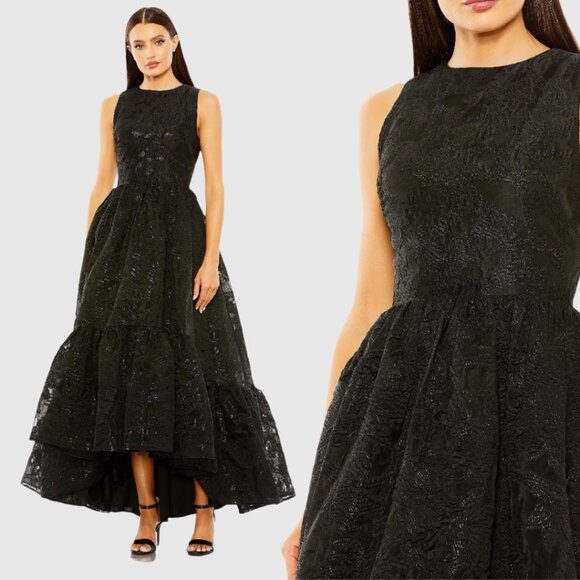 Mac Duggal 20714 Womens Size 12 Black Sleeveless High Low Brocade Gown Dress - Picture 1 of 4